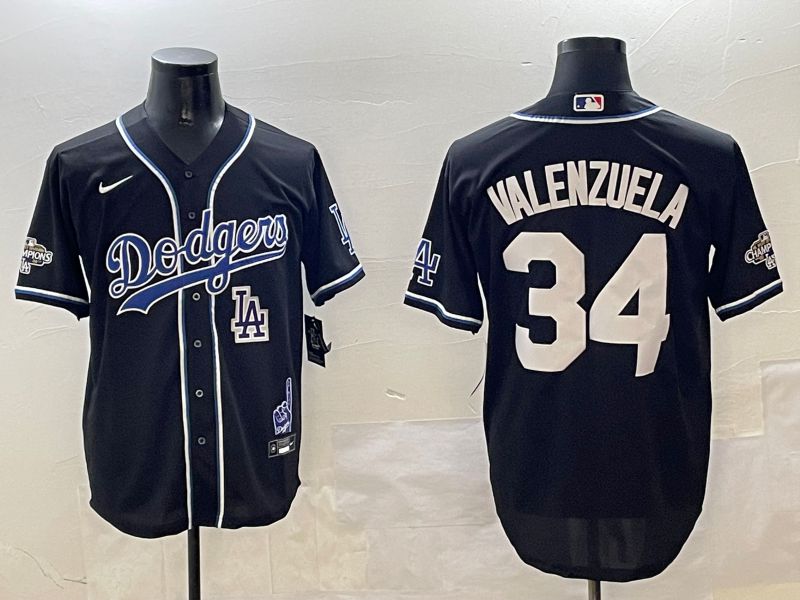 Men Los Angeles Dodgers 34 Valenzuela Black Fashion Game 2025 Nike MLB Jersey style 3069